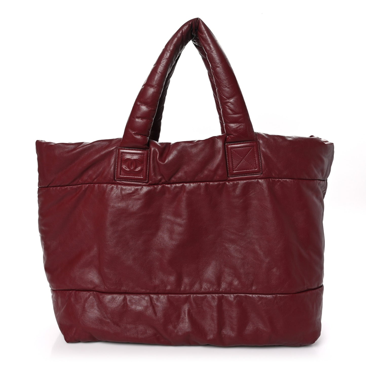Lambskin Quilted Extra Large Coco Cocoon Reversible Tote Burgundy Black