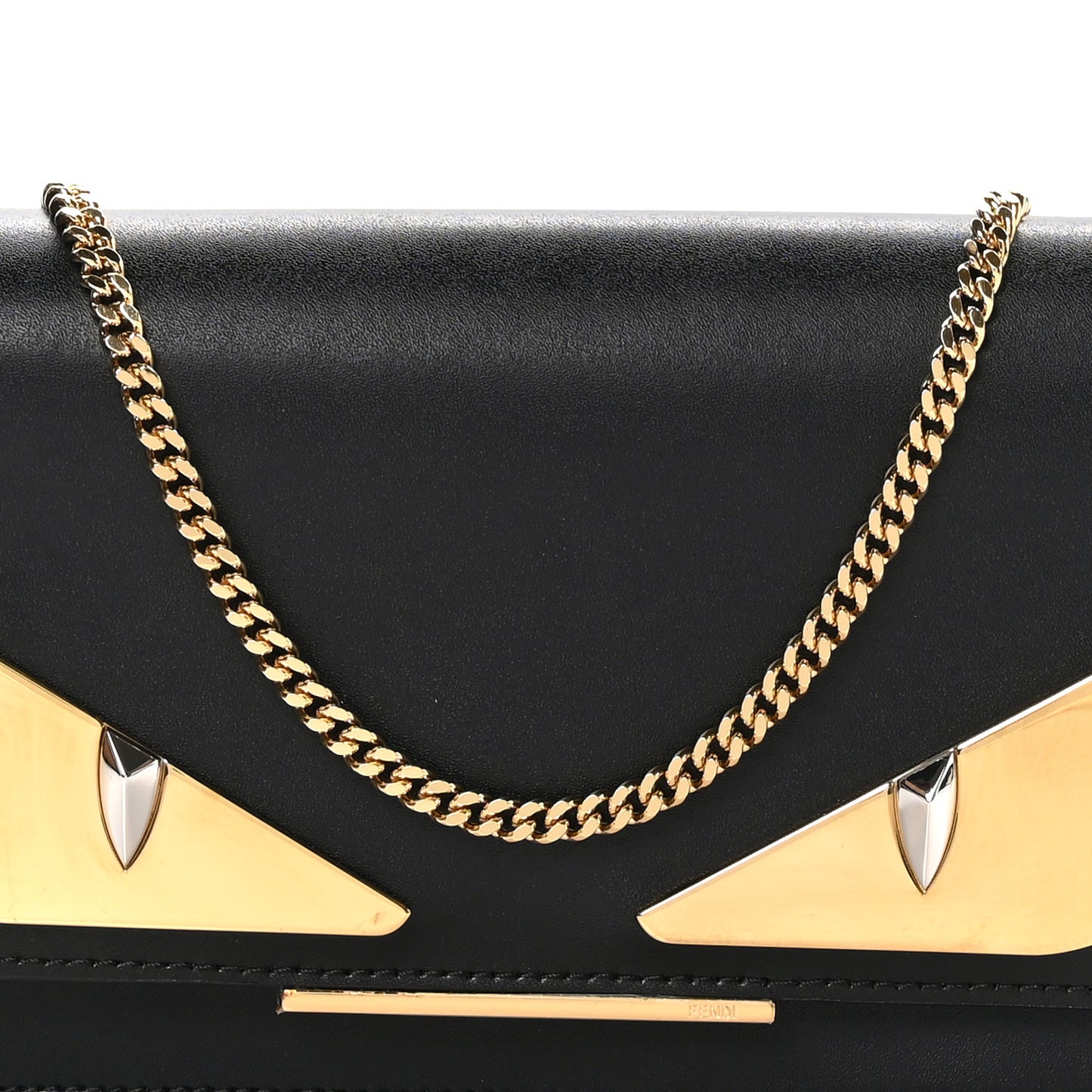Vitello Liberty Lucido Metal Monster Eyes Tube Wallet on Chain Black