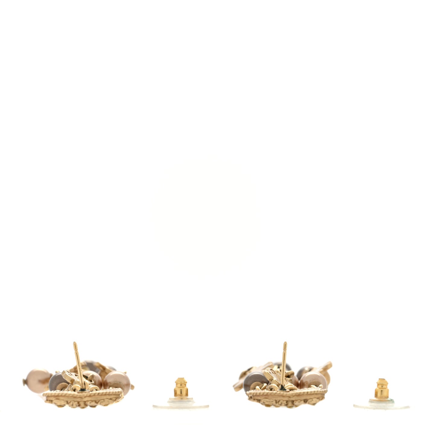 Chain Pearl Flower Dangle Earrings in Gold Gold