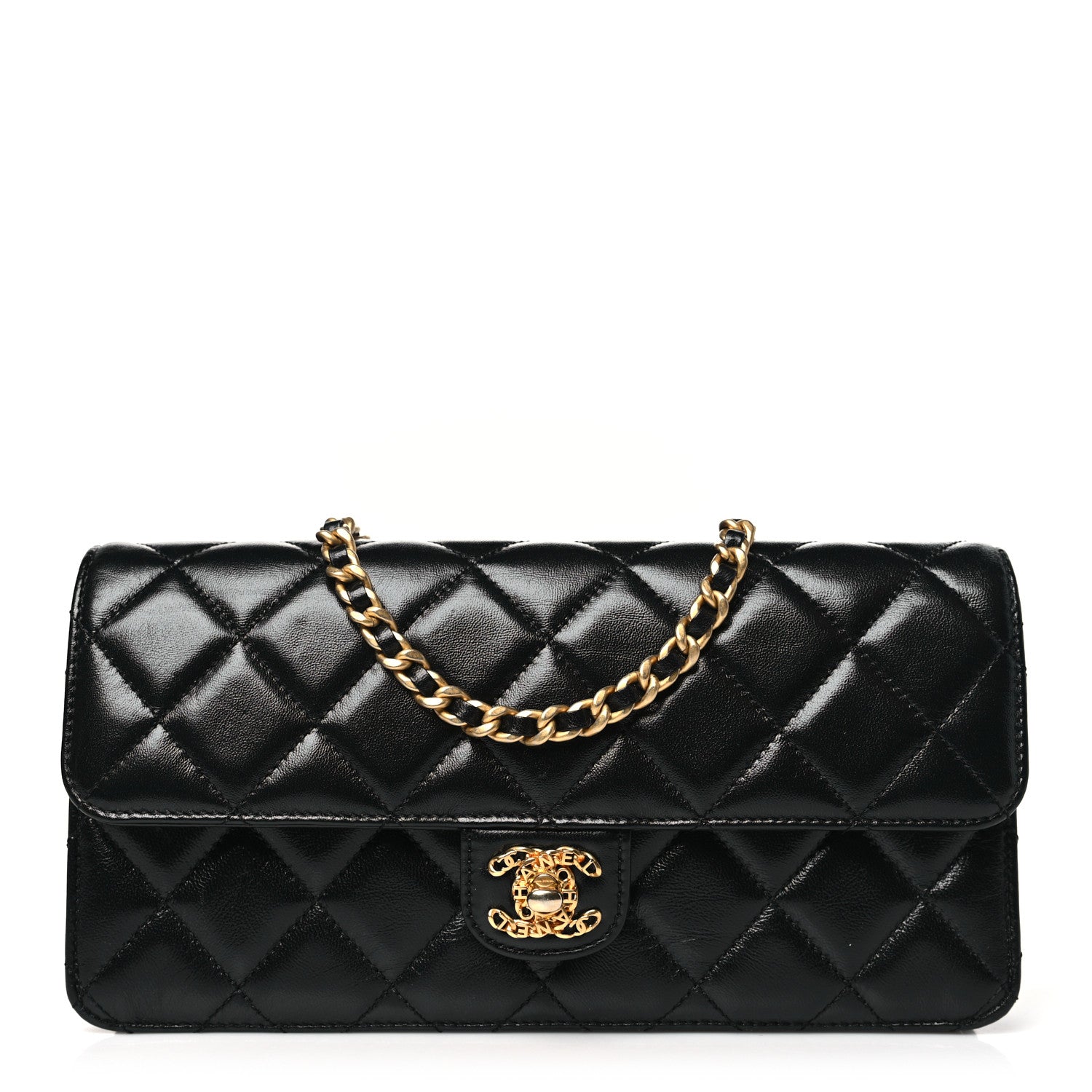 Chanel Shiny Lambskin Quilted Flap Clutch Bag Black 1621762 