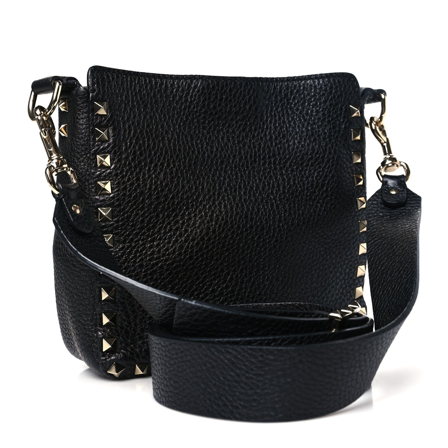 Pebbled Calfskin Mini Rockstud Flip-Lock Messenger Bag Black