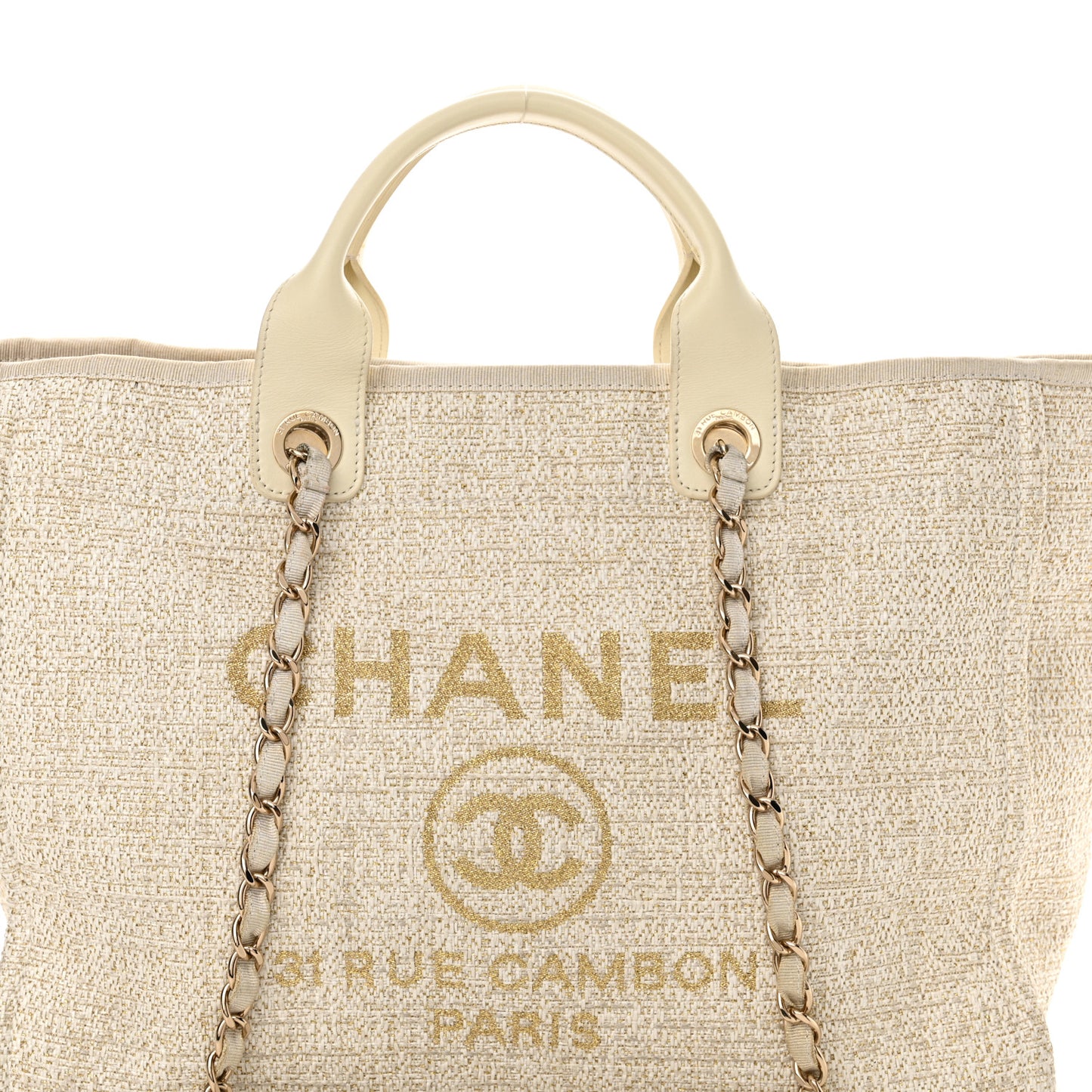 Lurex Boucle Medium Deauville Tote White