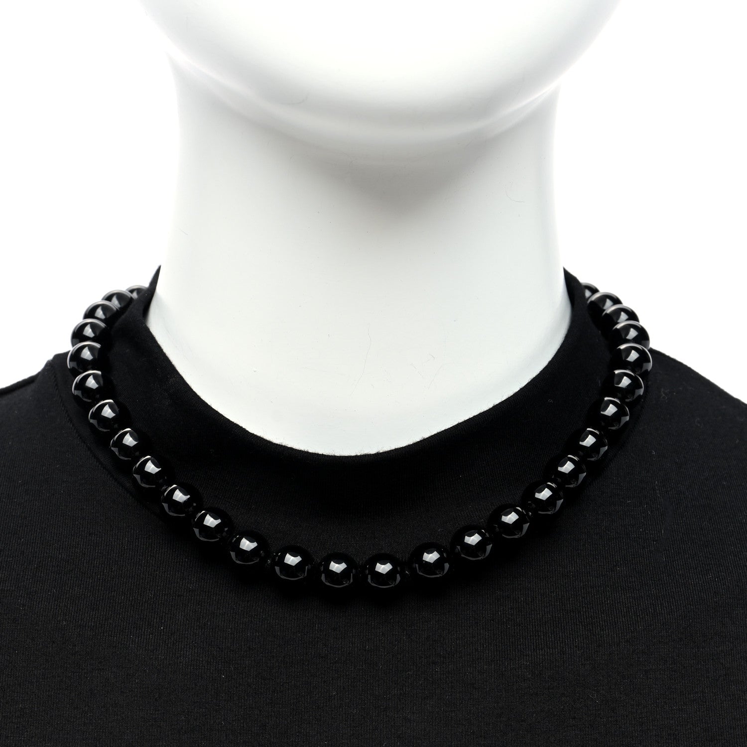 Tiffany Sterling Silver Black Onyx 10mm Bead Necklace 2 of 4