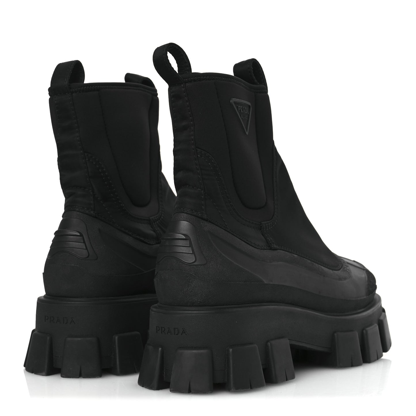 Re-Nylon Gabardine Rubber Triangle Logo Womens Monolith 55mm Ankle Boots 38 Black