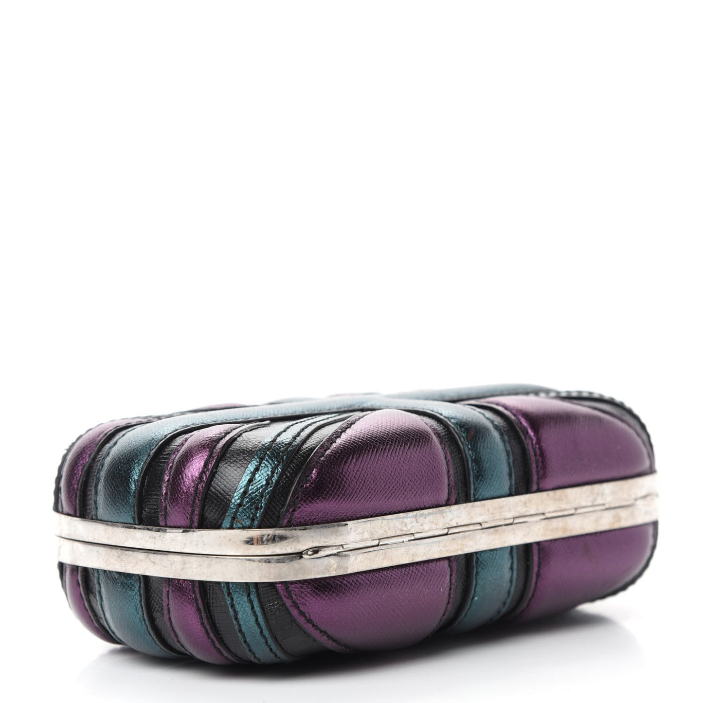 Metallic Saffiano Britannia Skull Box Clutch Green Black Purple
