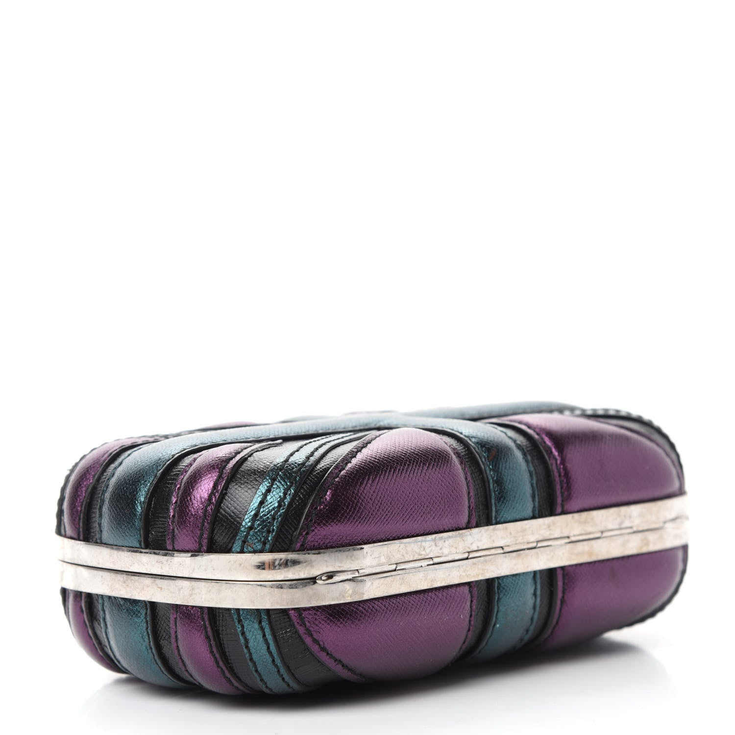 Alexander McQueen Metallic Saffiano Britannia Skull Box Clutch Green Black Purple 4 of 10