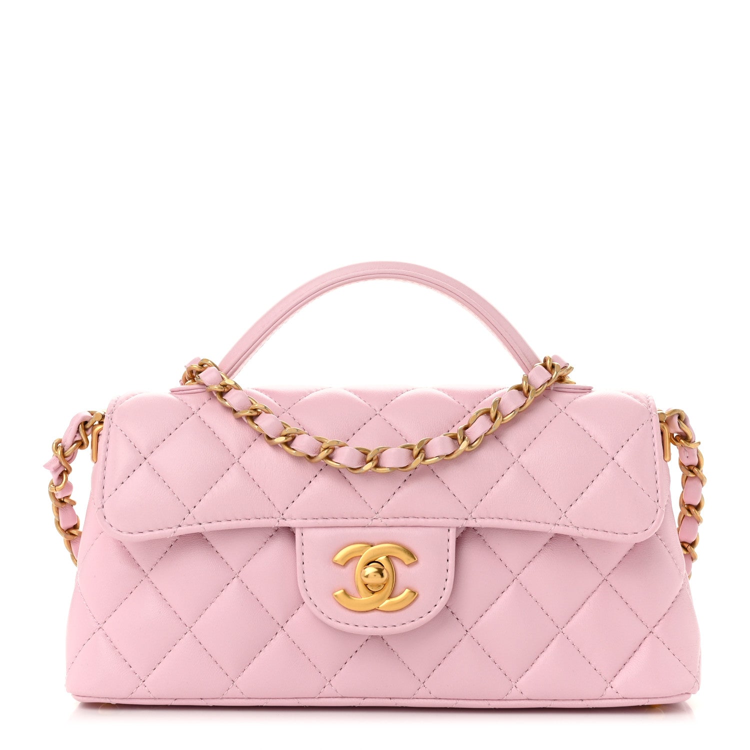 Chanel Lambskin Quilted Mini Flap Top Handle Bag Light Pink