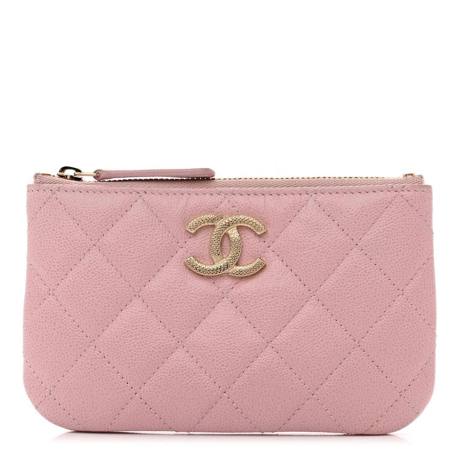 Chanel Caviar Quilted Studded CC Small Cosmetic Case Light Pink
