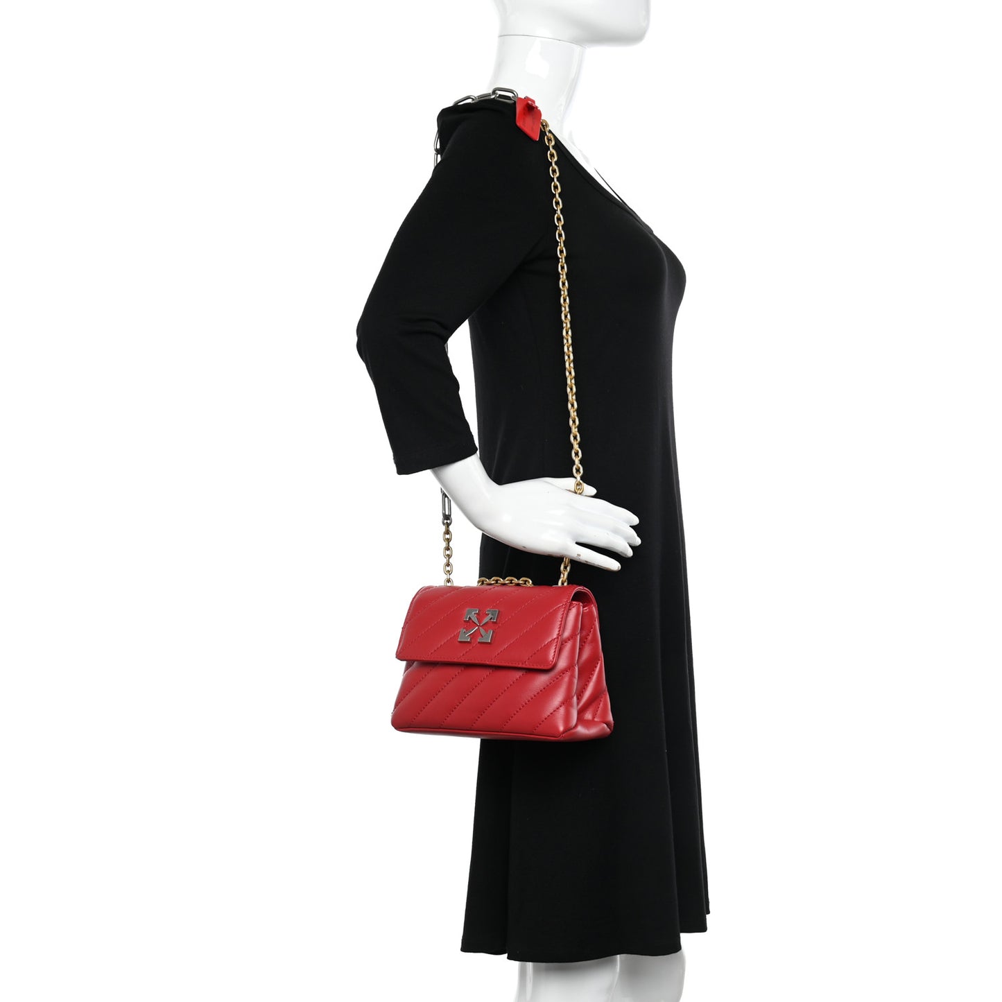 Calfskin Diagonal Quilted Jackhammer 19 Shoulder Bag Red