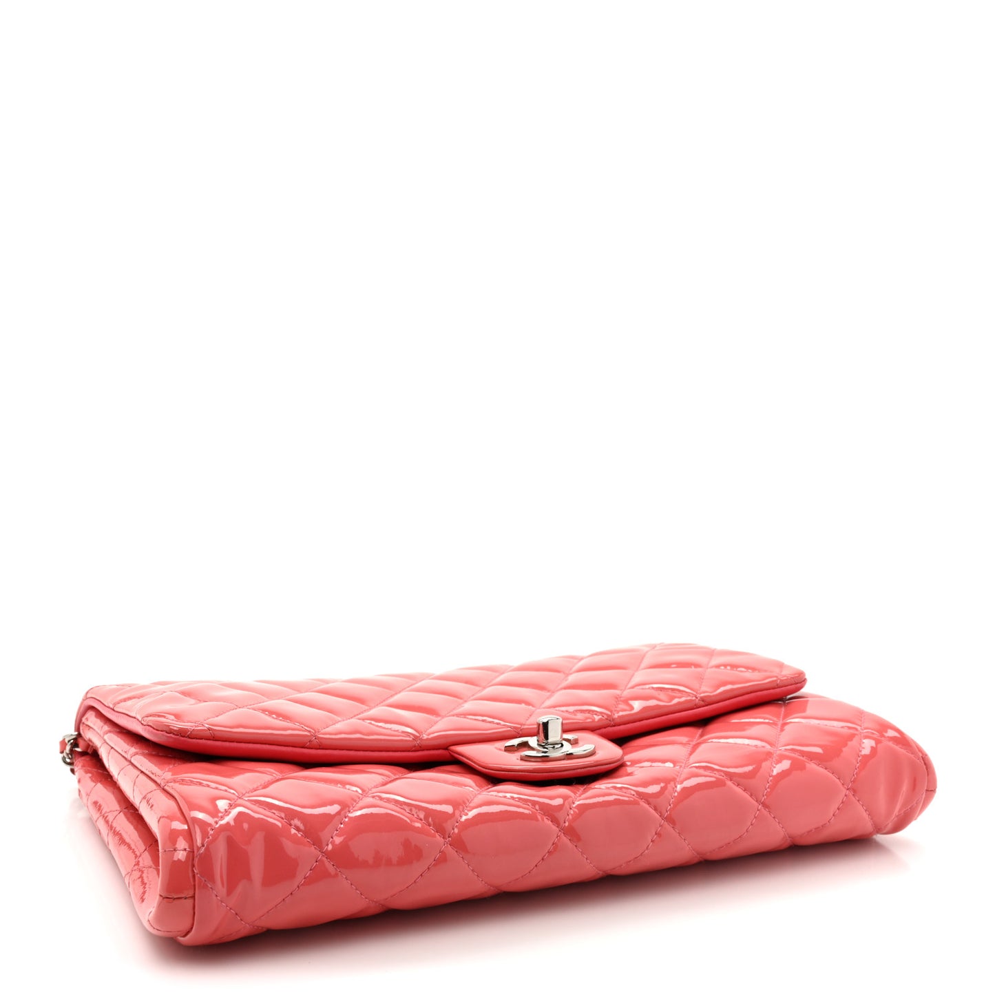 Patent Quilted Clutch with Chain Flap Fuchsia