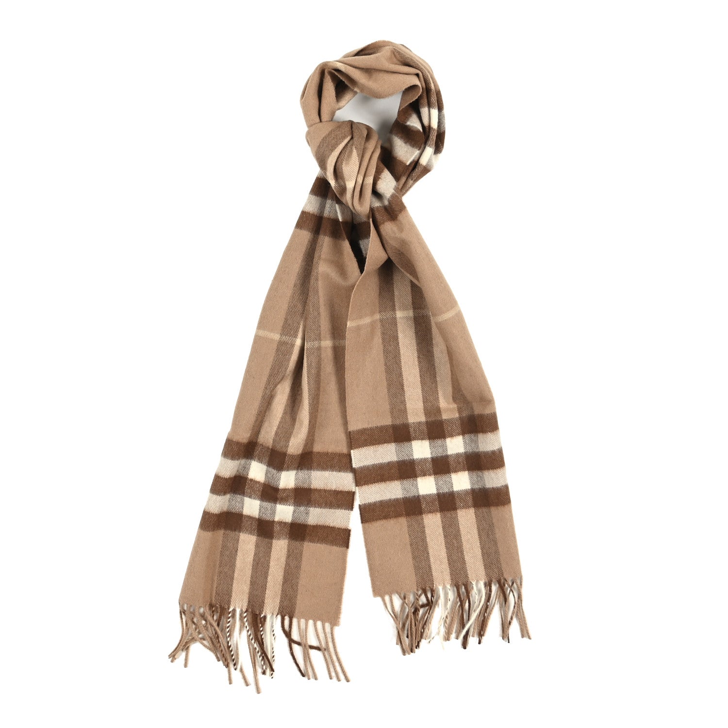 Burberry Cashmere Check Fringe Scarf Camel 1920016 – FASHIONPHILE