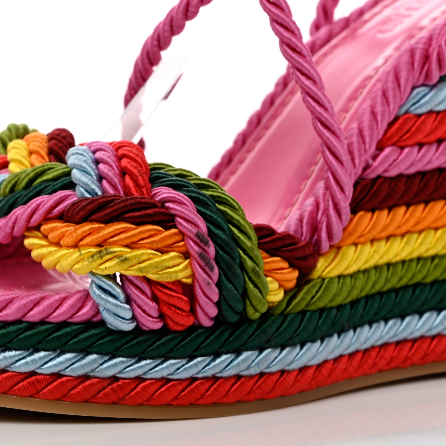Valentino Garavani Calfskin Rockstud Ankle Strap Torchon Espadrille 25/115mm Wedge Sandals 37 Feminine Pink Multicolor 10 of 11