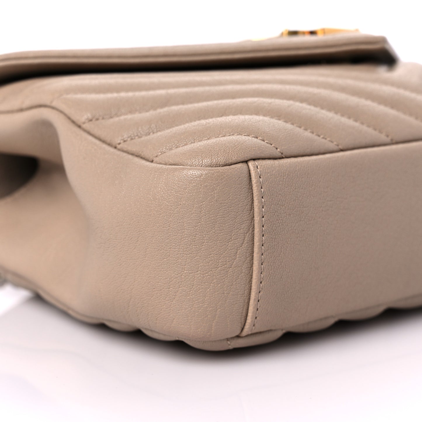 Sheepskin Matelasse Chevron Monogram Medium College Bag Dark Beige