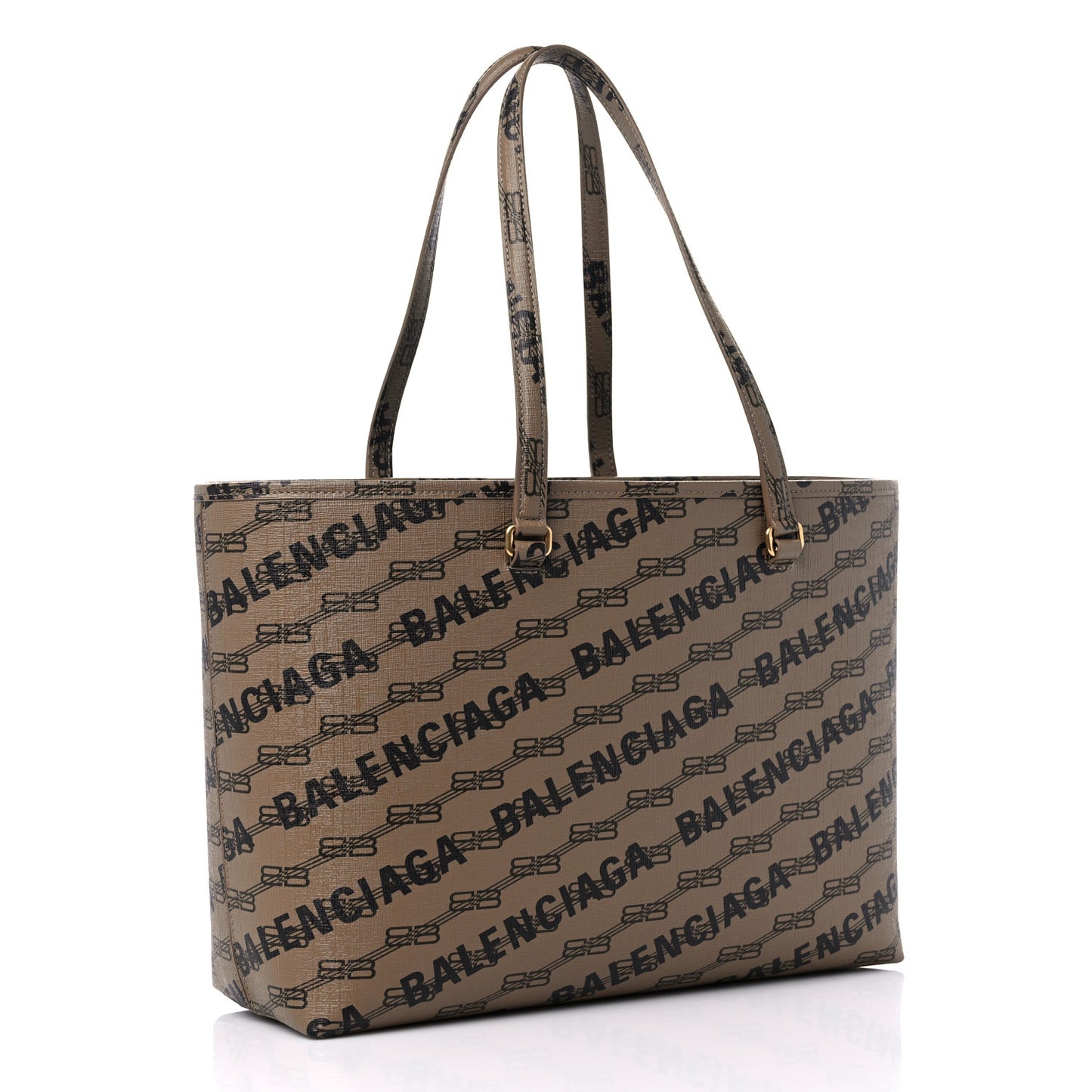 Coated Canvas BB Monogram Allover Logo Medium Signature East West Shopper Bag Beige Brown Black