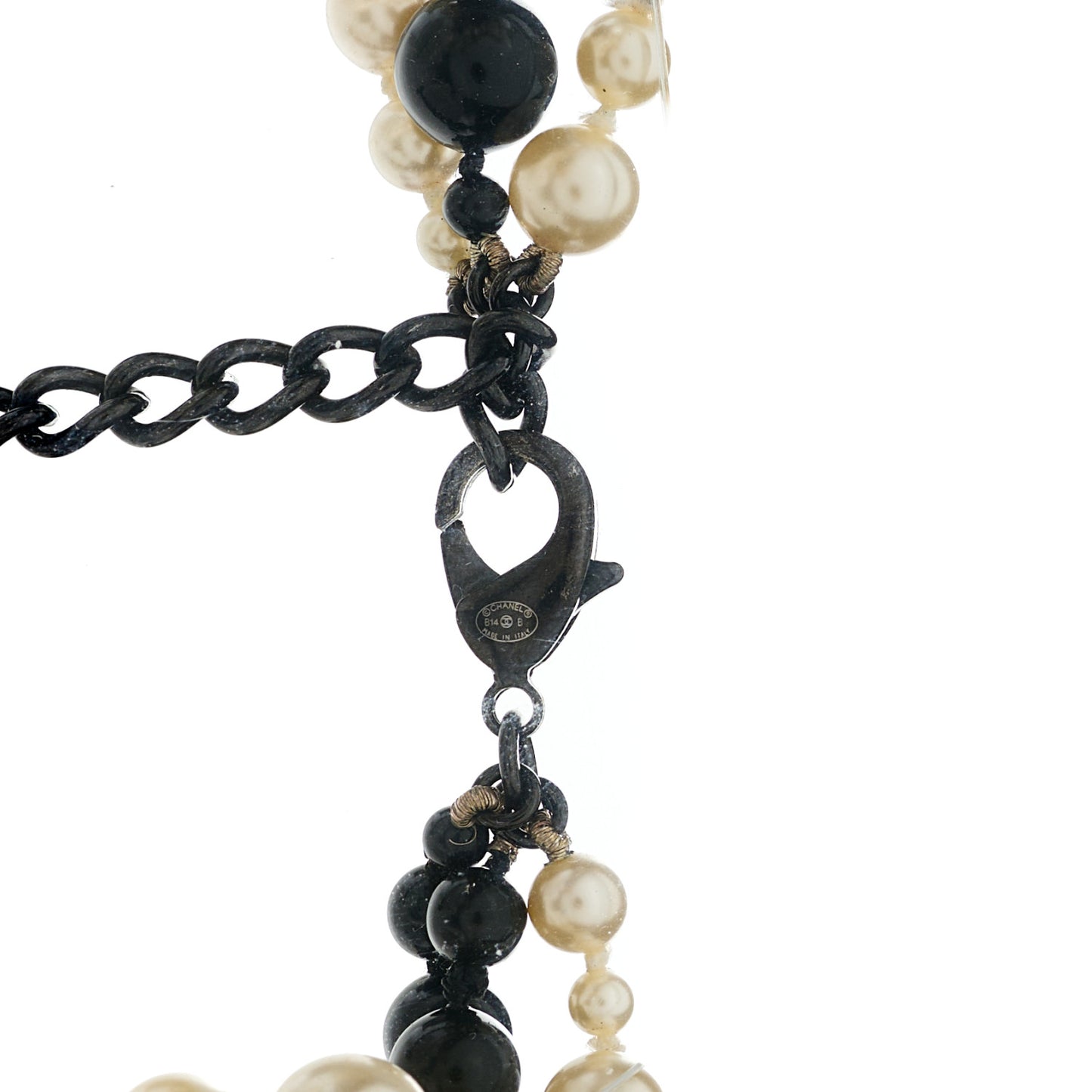 Pearl Beaded CC Long Triple Strand Necklace Black White