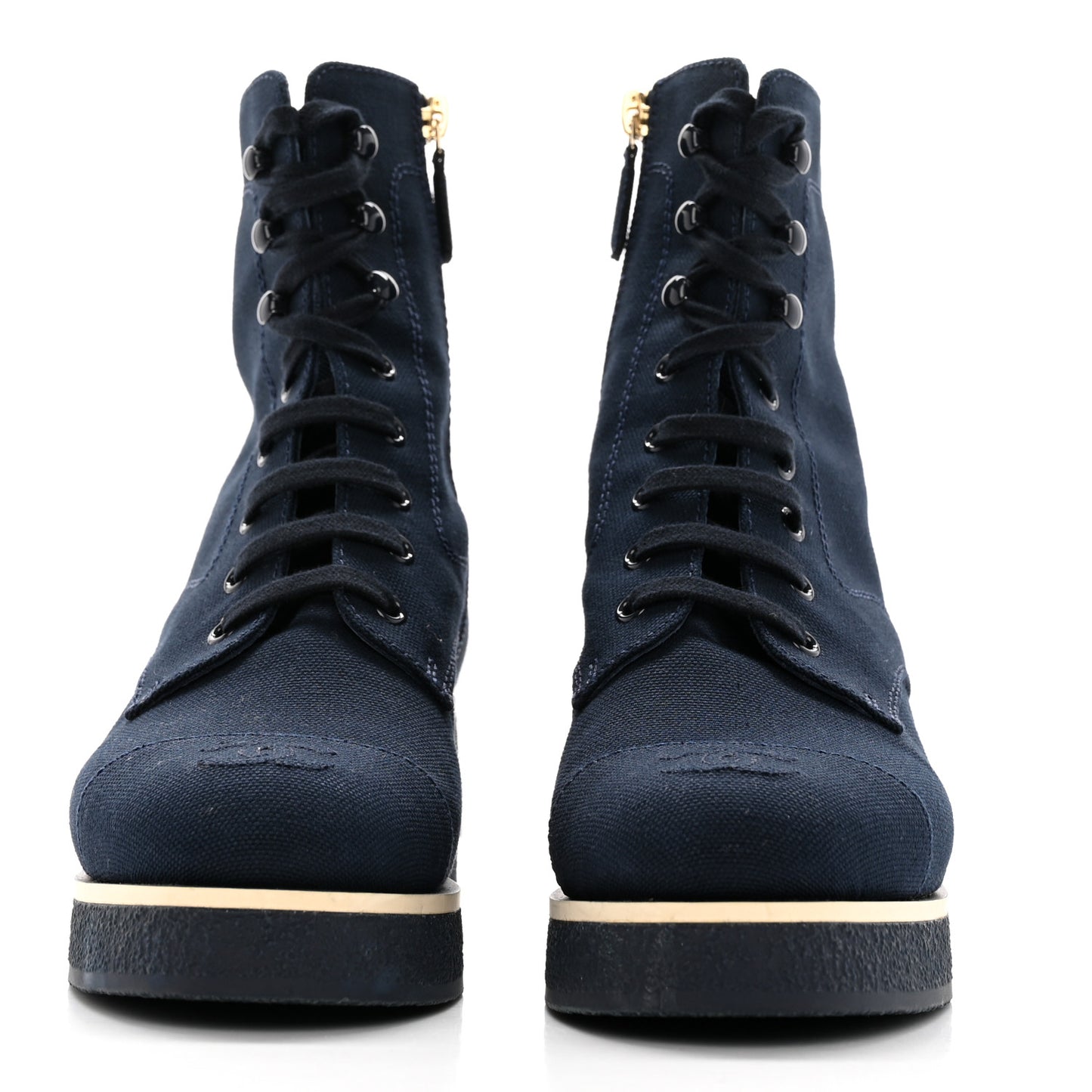 Fabric Lace Up Combat Boots 38 Navy Blue