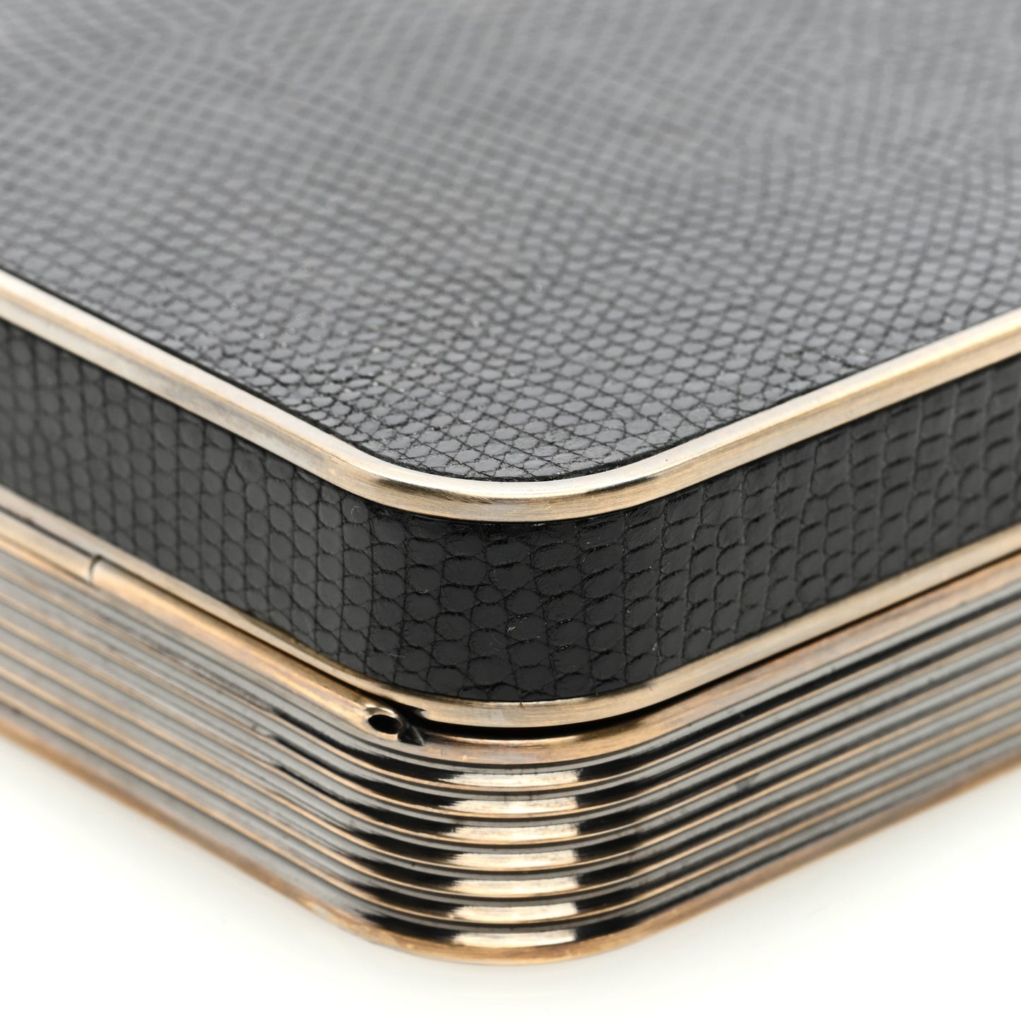 Lizard Metal Box Clutch Black Gold