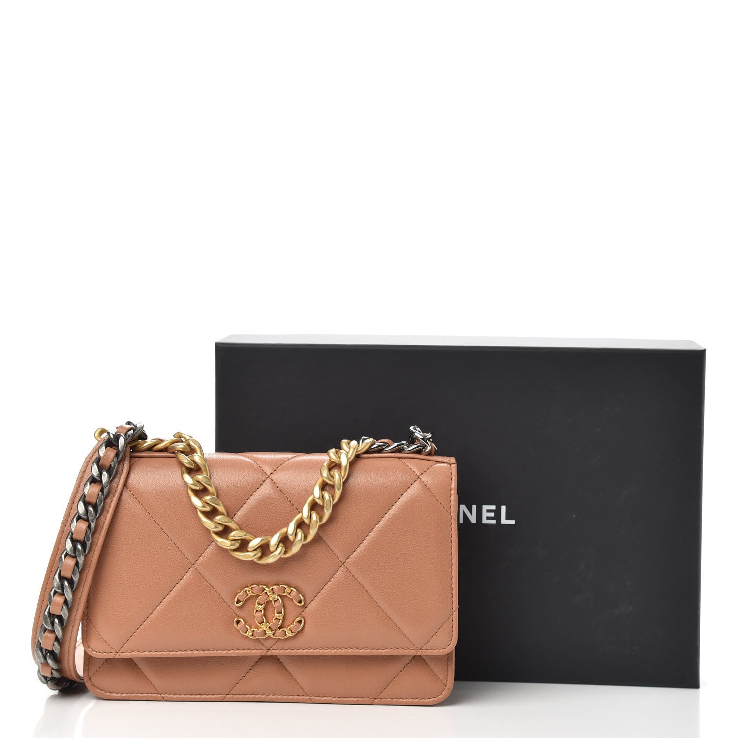 Chanel Lambskin Quilted Chanel 19 Wallet On Chain WOC Brown 14 of 14