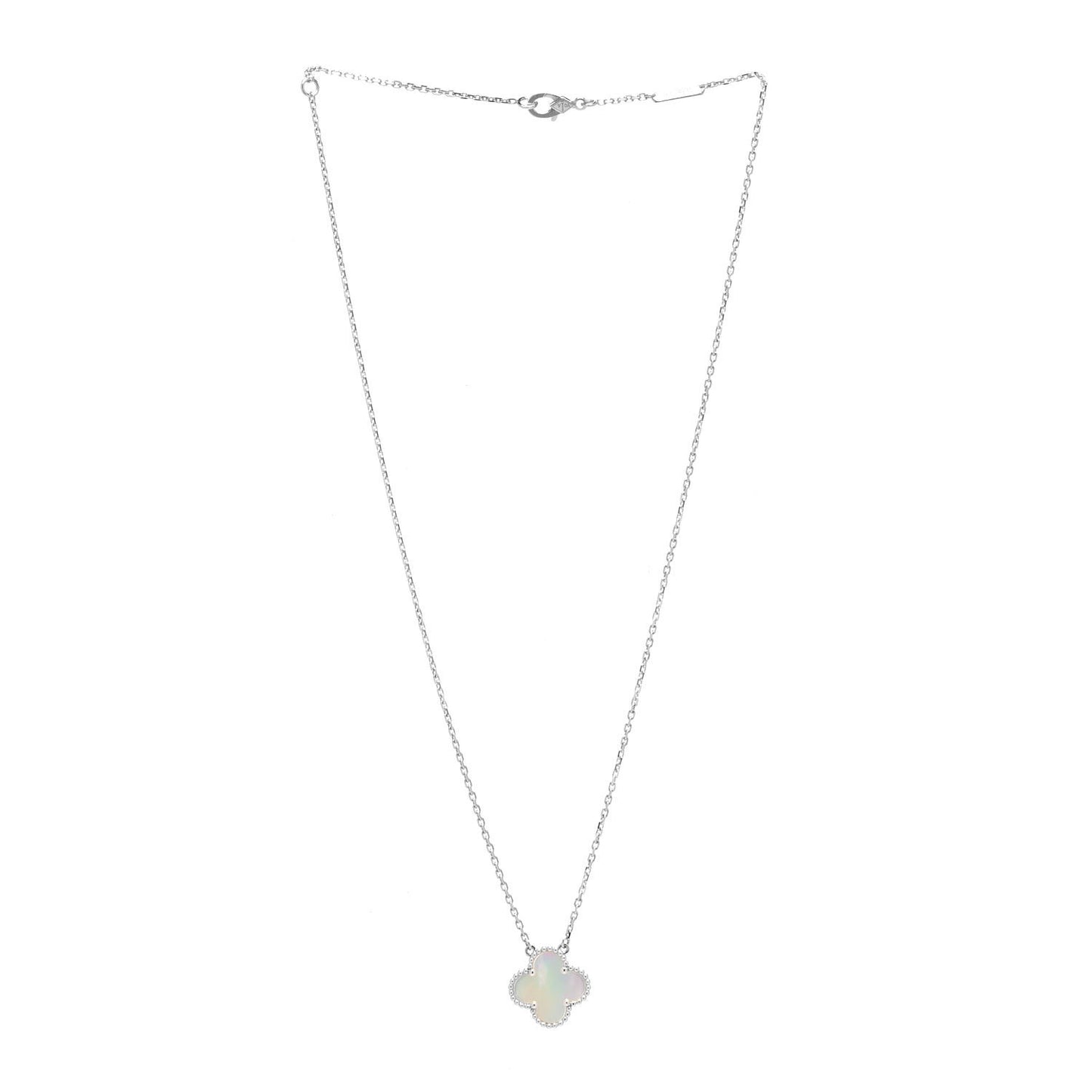 18K White Gold Mother of Pearl Vintage Alhambra Pendant Necklace