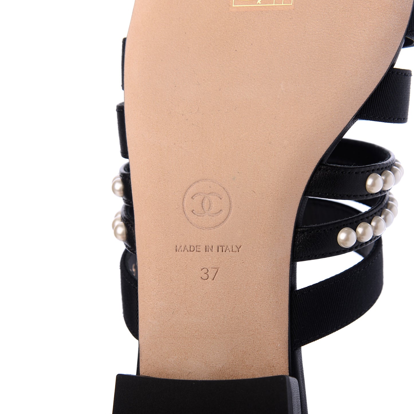 Patent Grosgrain CC Pearl Mules 37 Black