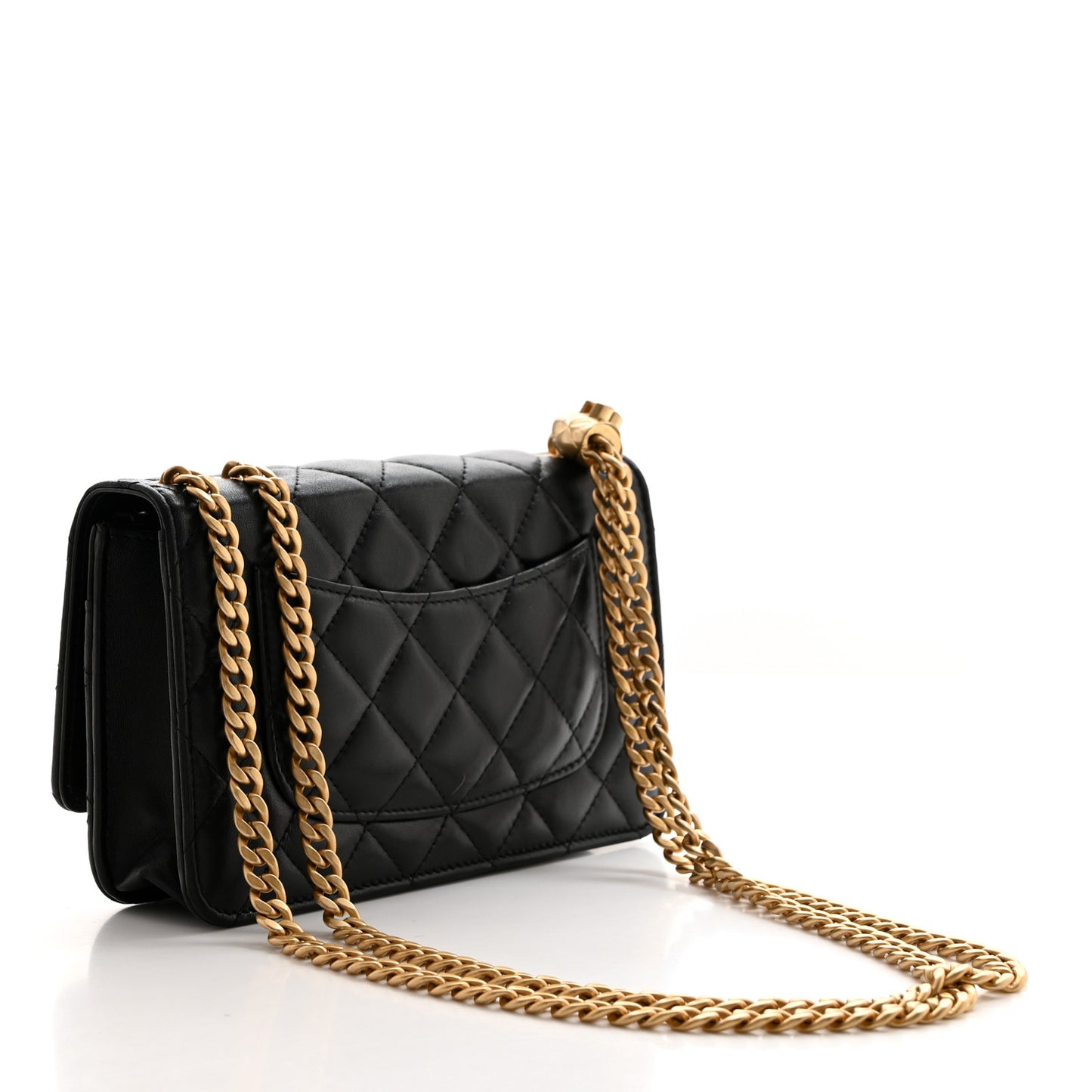 Lambskin Quilted Pillow Crush Wallet On Chain WOC Black