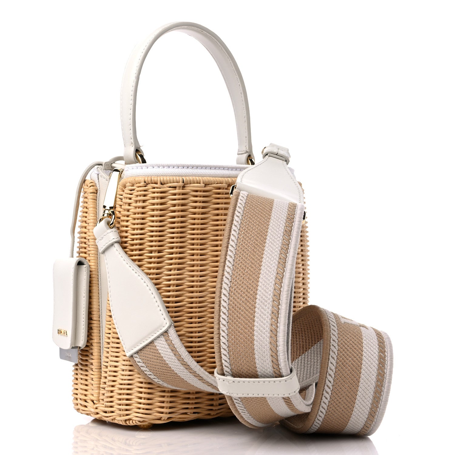 Prada Wicker Canvas Panier Bucket Bag Naturale White 3 of 9
