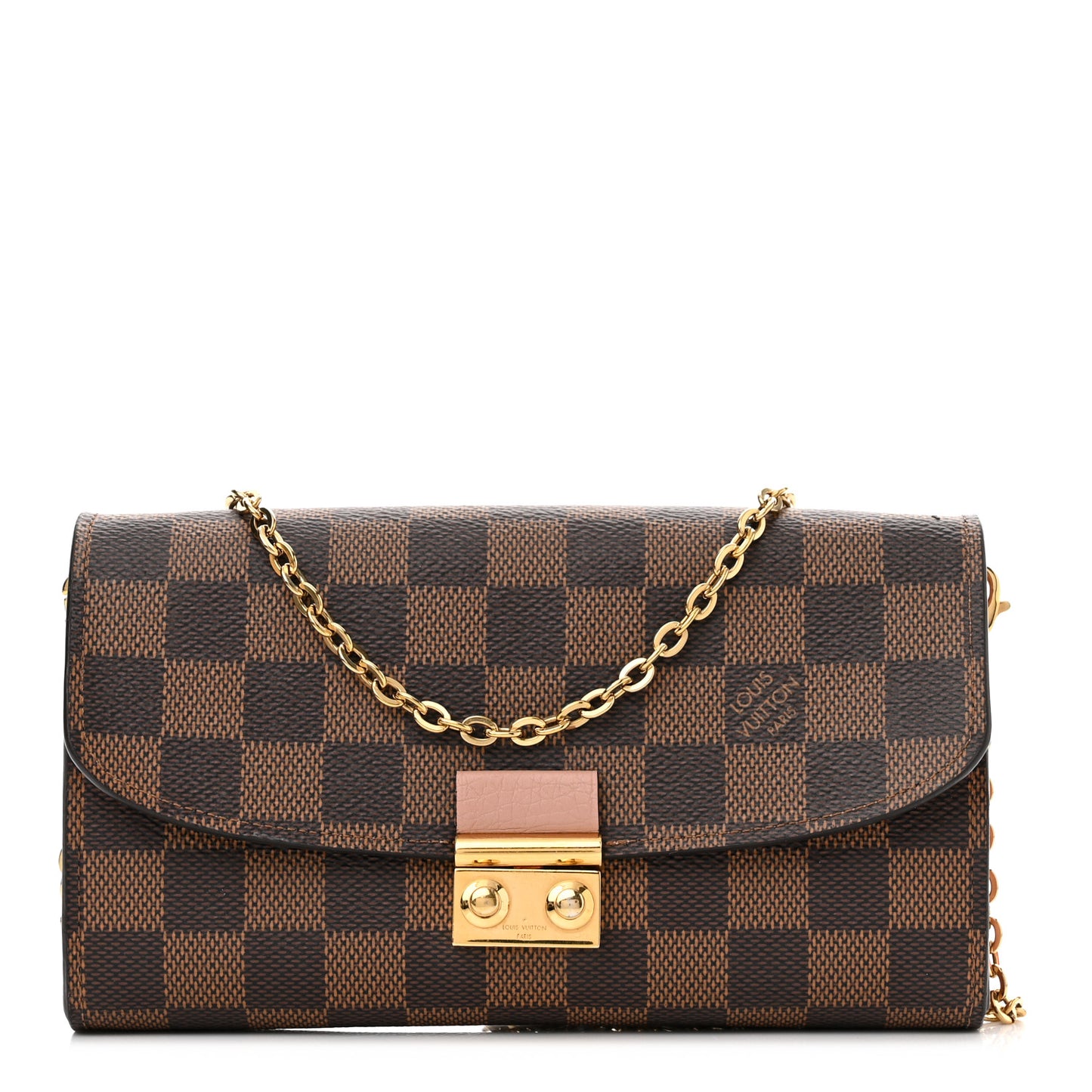 Damier Ebene Croisette Chain Wallet Rose Ballerine