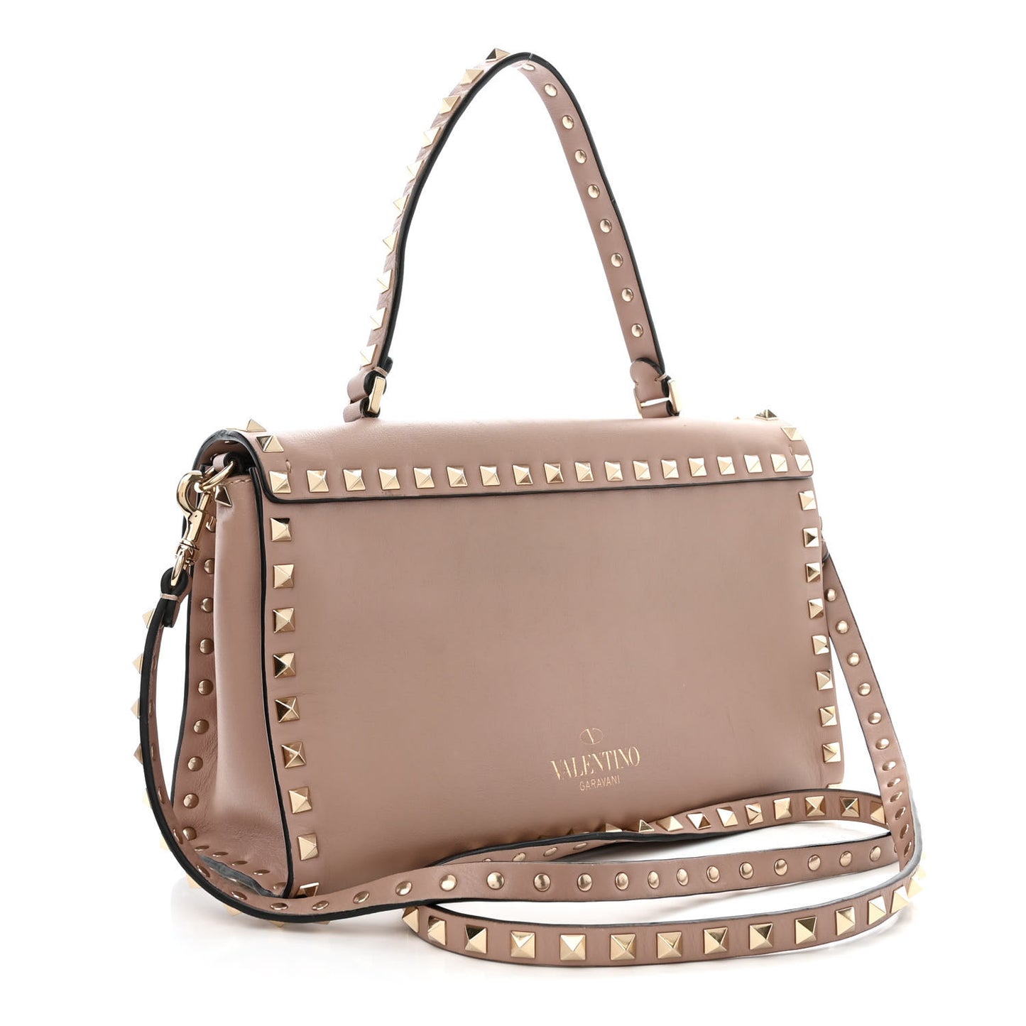 Vitello Small Rockstud Single Handle Flap Bag Poudre