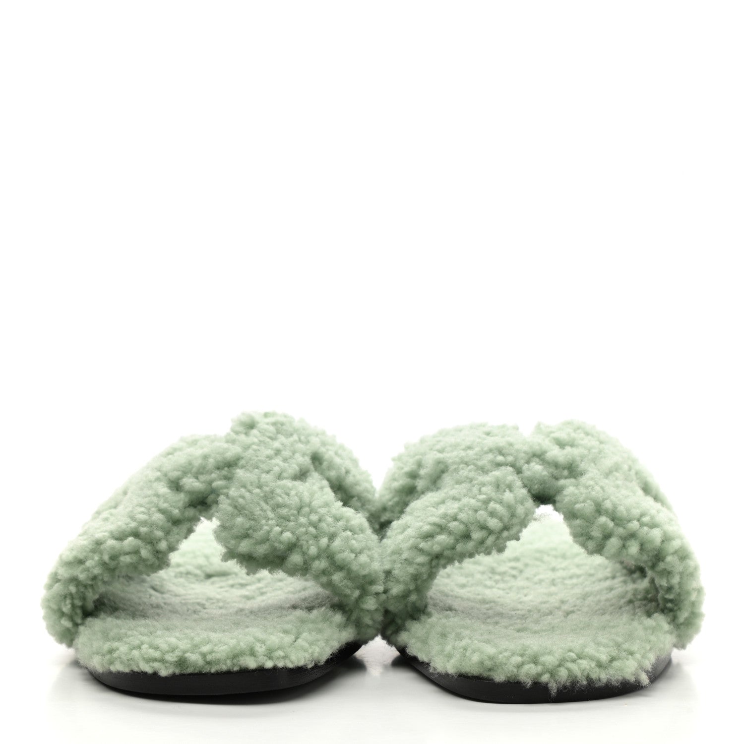 Hermes Woolskin Oran Sandals 39 Vert D'Eau 2 of 7