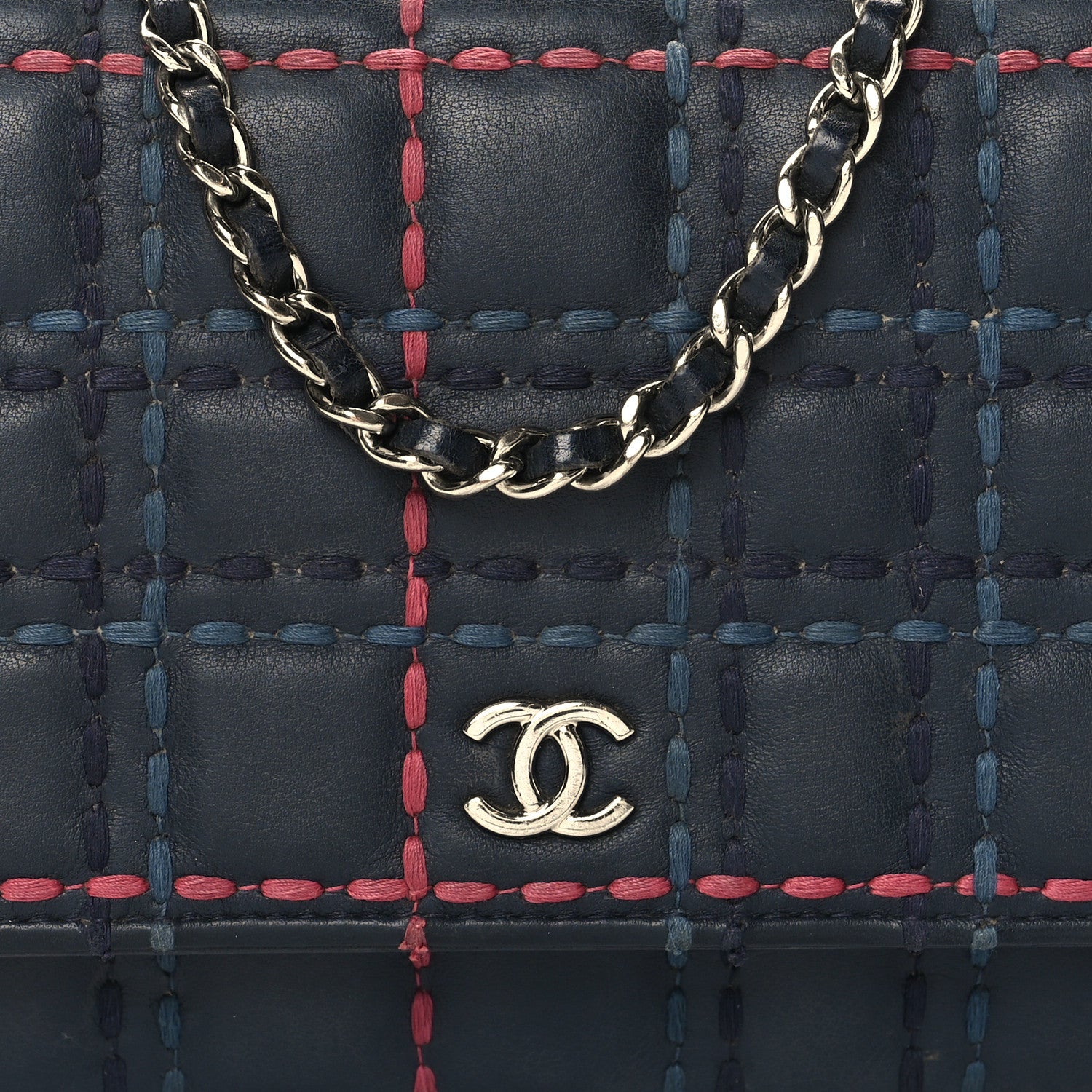 Chanel Calfskin Square Stitched Wallet On Chain WOC Blue 9 of 12