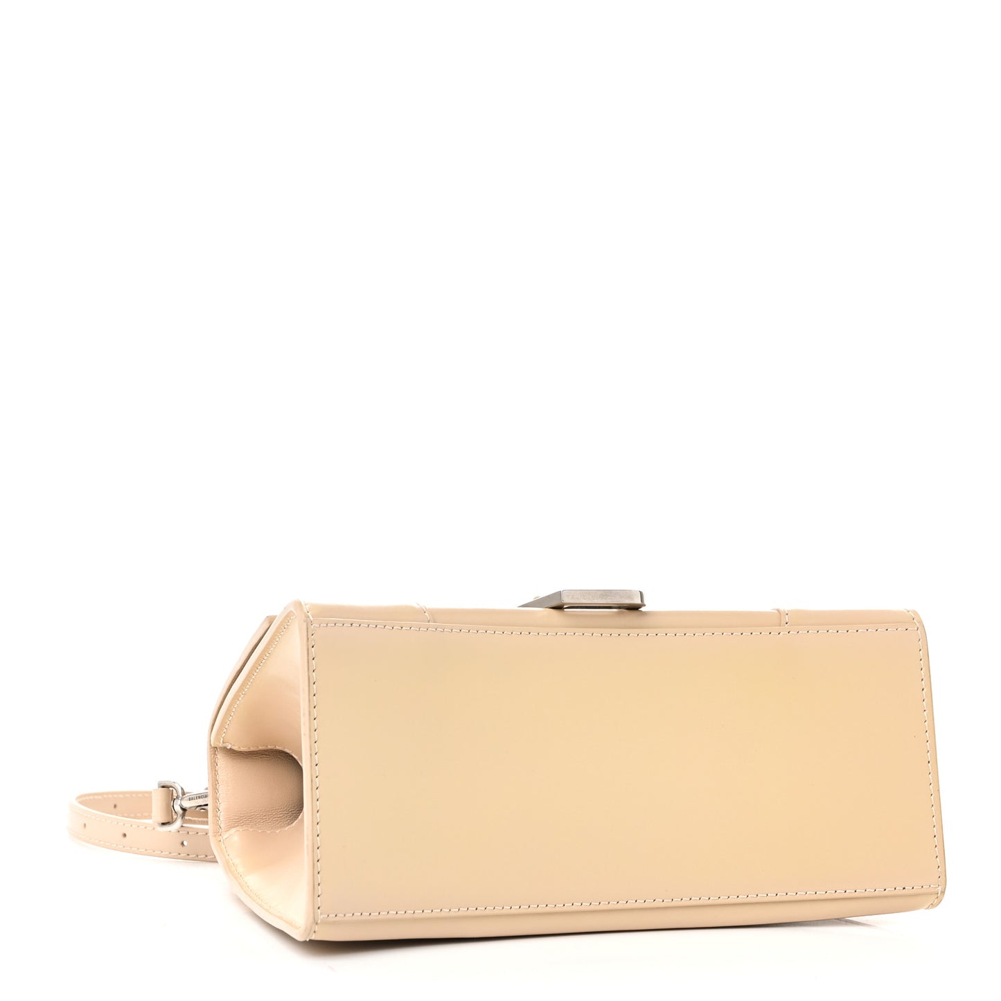 Shiny Box Calfskin Small Hourglass Top Handle Bag Light Beige