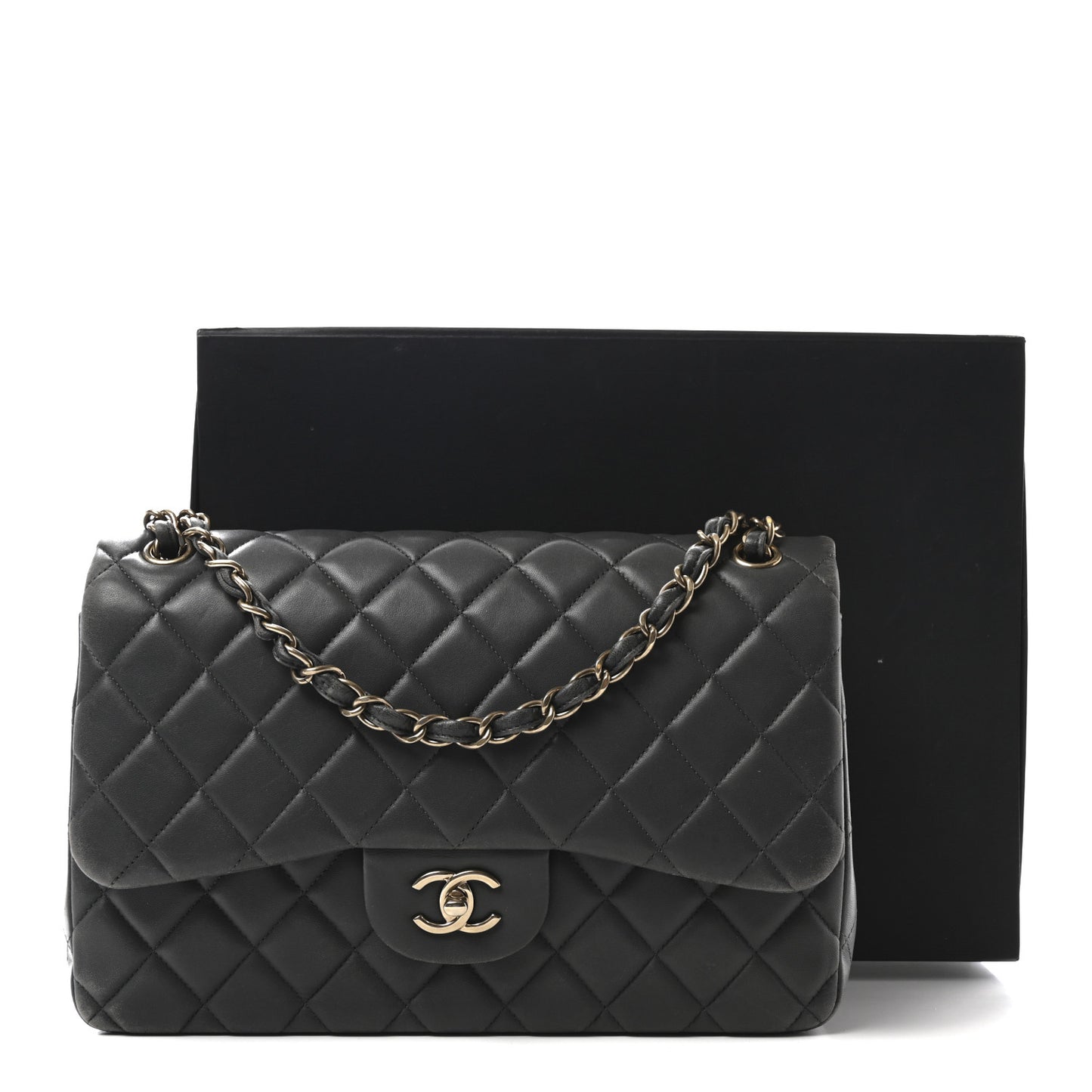 Lambskin Quilted Jumbo Double Flap Dark Grey