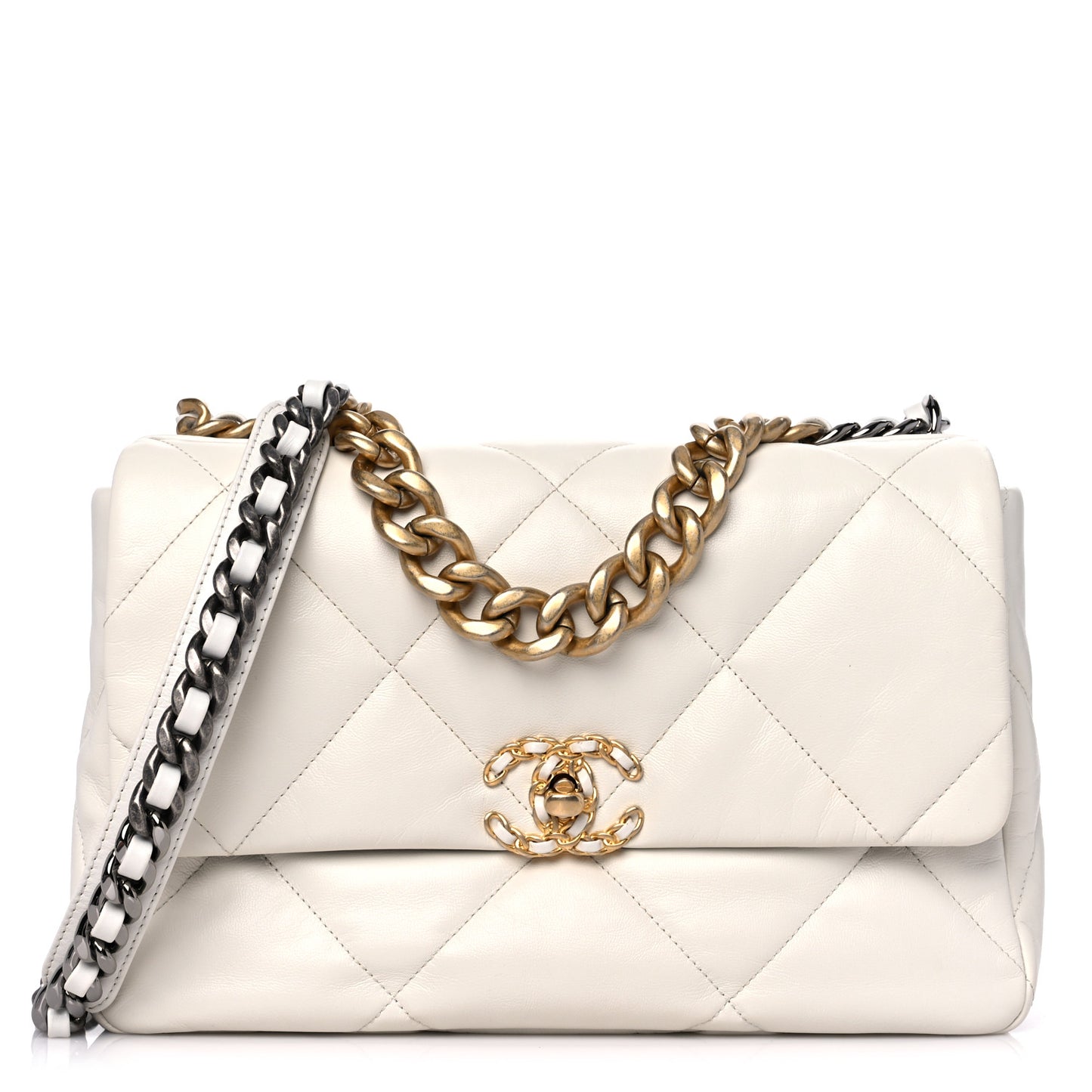 Goatskin Quilted Large Chanel 19 Flap White