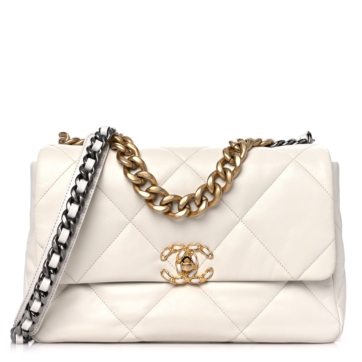 Chanel Goatskin Quilted Large Chanel 19 Flap White 1 of 12