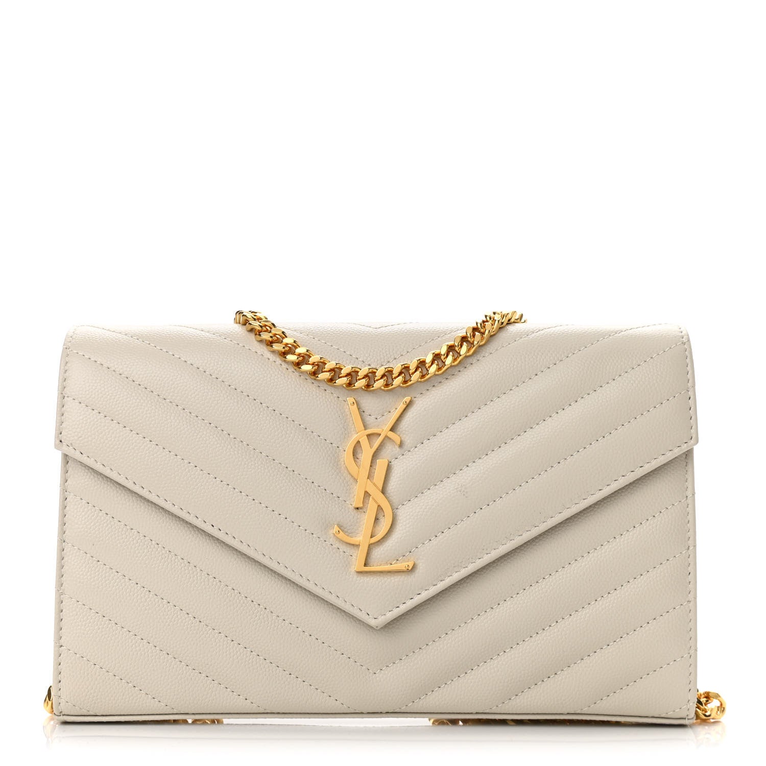Saint Laurent Grain De Poudre Matelasse Chevron Monogram Chain Wallet Crema Soft 1 of 10