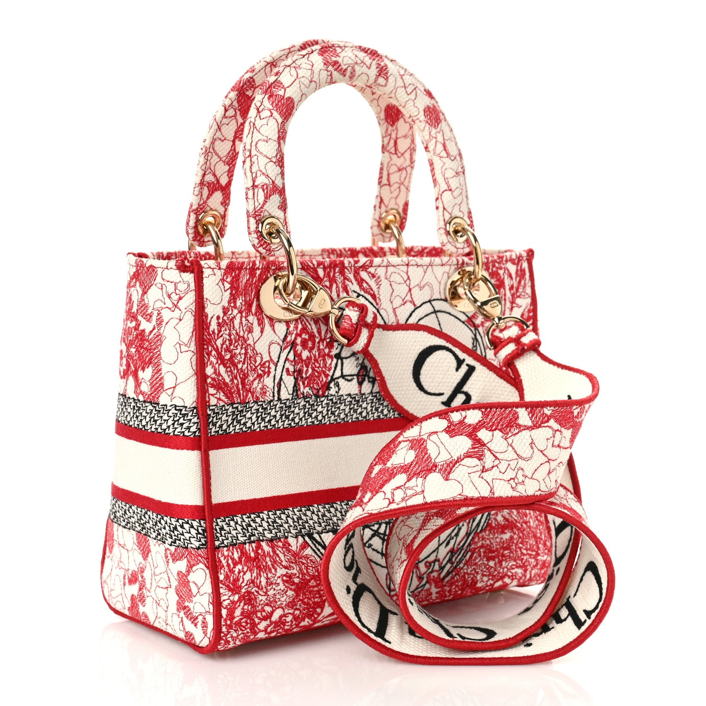 Canvas Embroidered Medium Dioramour D-Royaume Lady D-Lite Red Multicolor