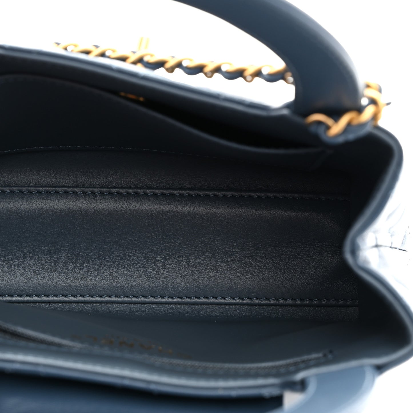 Shiny Aged Calfskin Quilted Nano Kelly Shopper Dark Blue