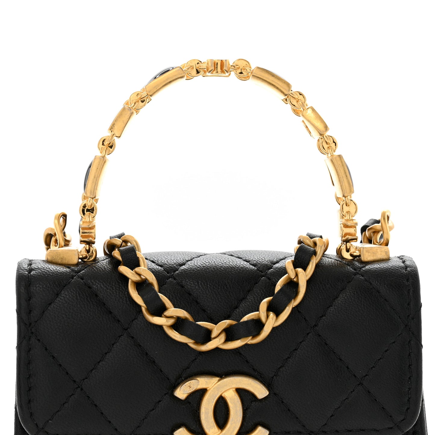 Lambskin Enamel Quilted Mini Top Handle Flap Black