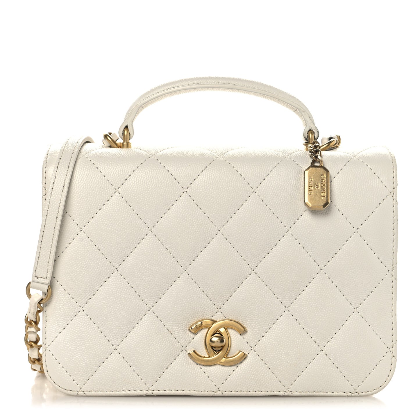 Caviar Quilted Mini Top Handle Flap White