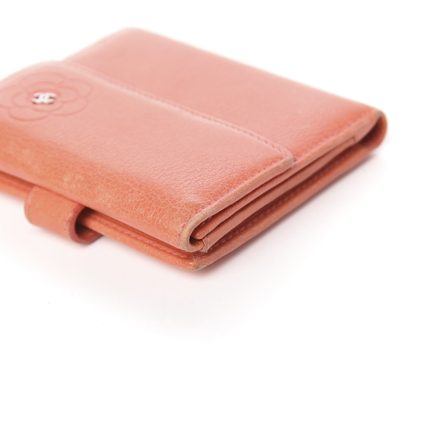 Goatskin Camellia Embossed Card Holder Orange