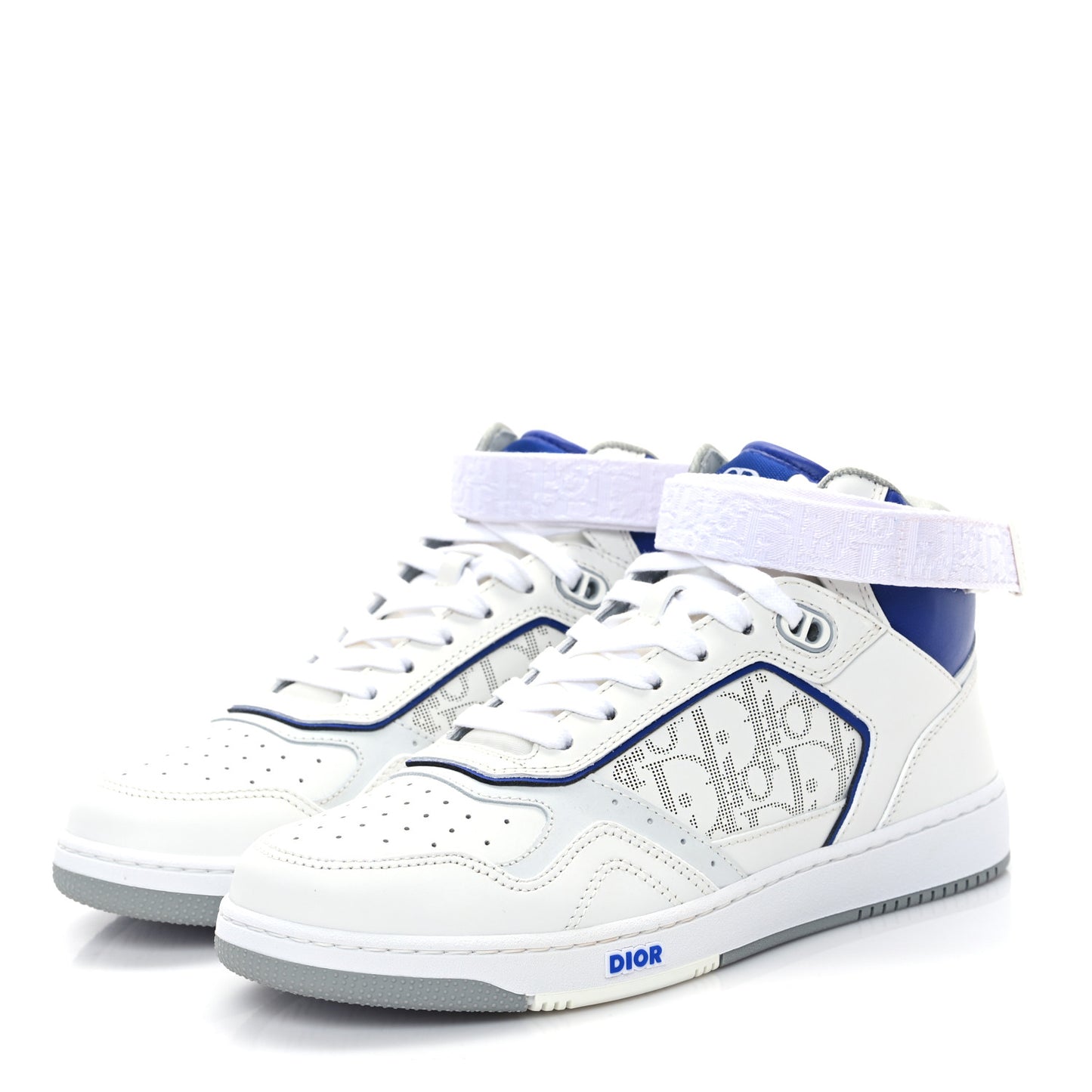 Smooth Calfskin Oblique Galaxy Perforated Mens B27 Mid Top Sneakers 40 White Blue