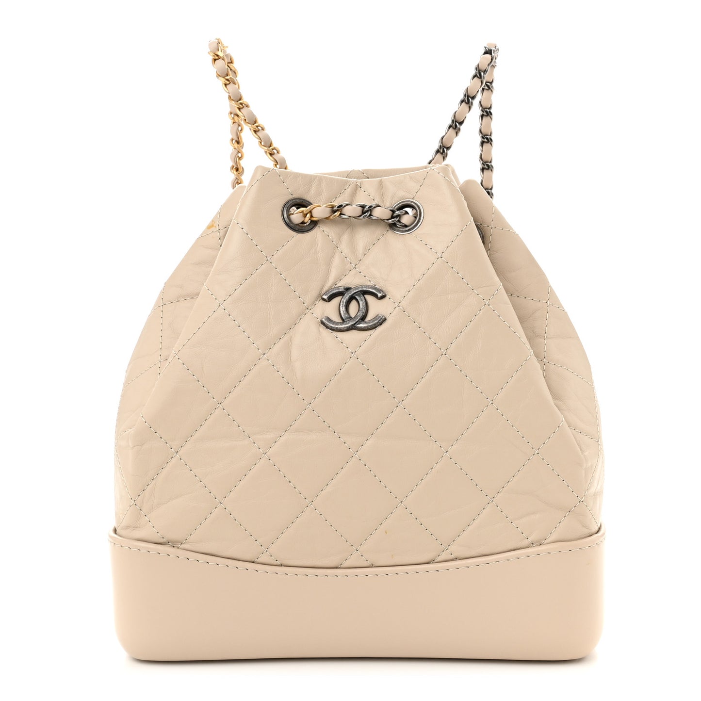 Aged Calfskin Quilted Small Gabrielle Backpack Beige