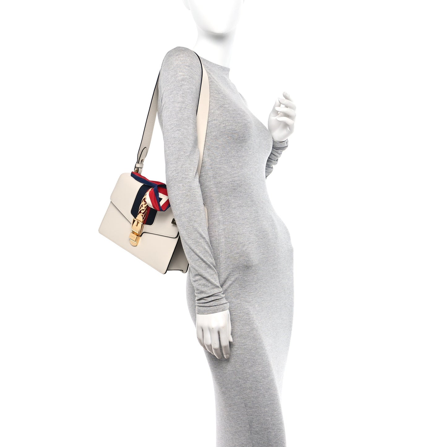 Calfskin Web Medium Sylvie Top Handle Bag White