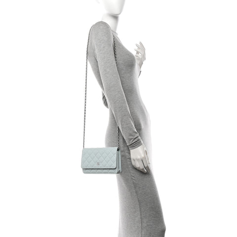 Caviar Quilted Wallet on Chain WOC Light Blue