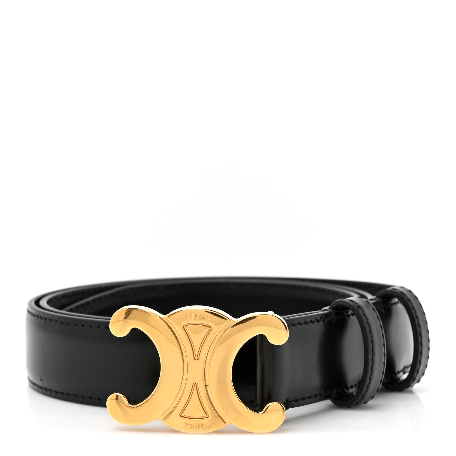 Celine Box Calfskin Medium 25mm Triomphe Belt 75 30 Black 1935880