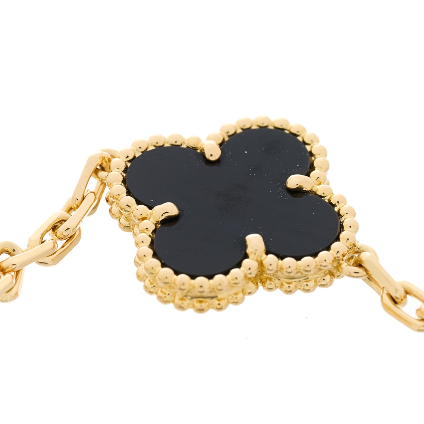 18K Yellow Gold Black Onyx 5 Motifs Vintage Alhambra Bracelet