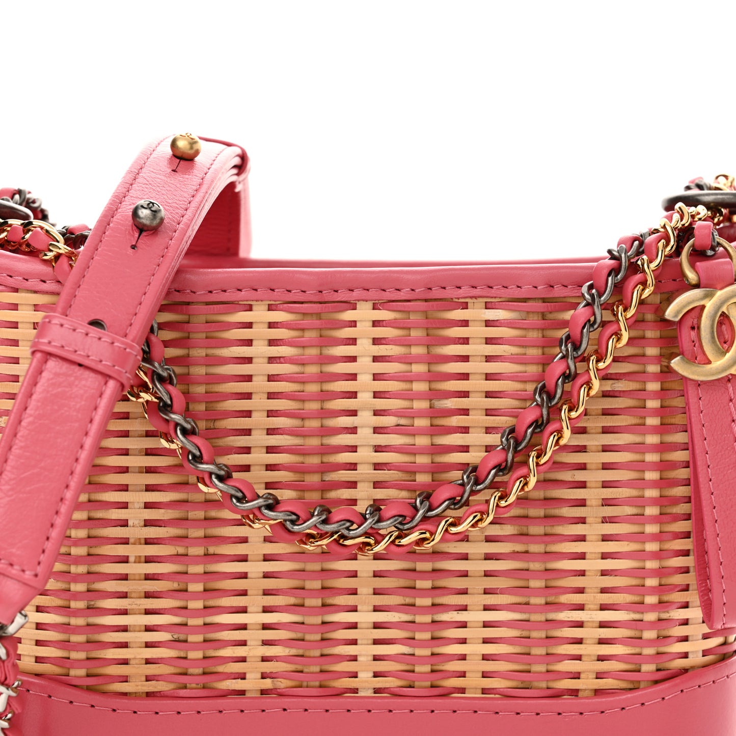 Rattan Calfskin Small Gabrielle Hobo Beige Pink