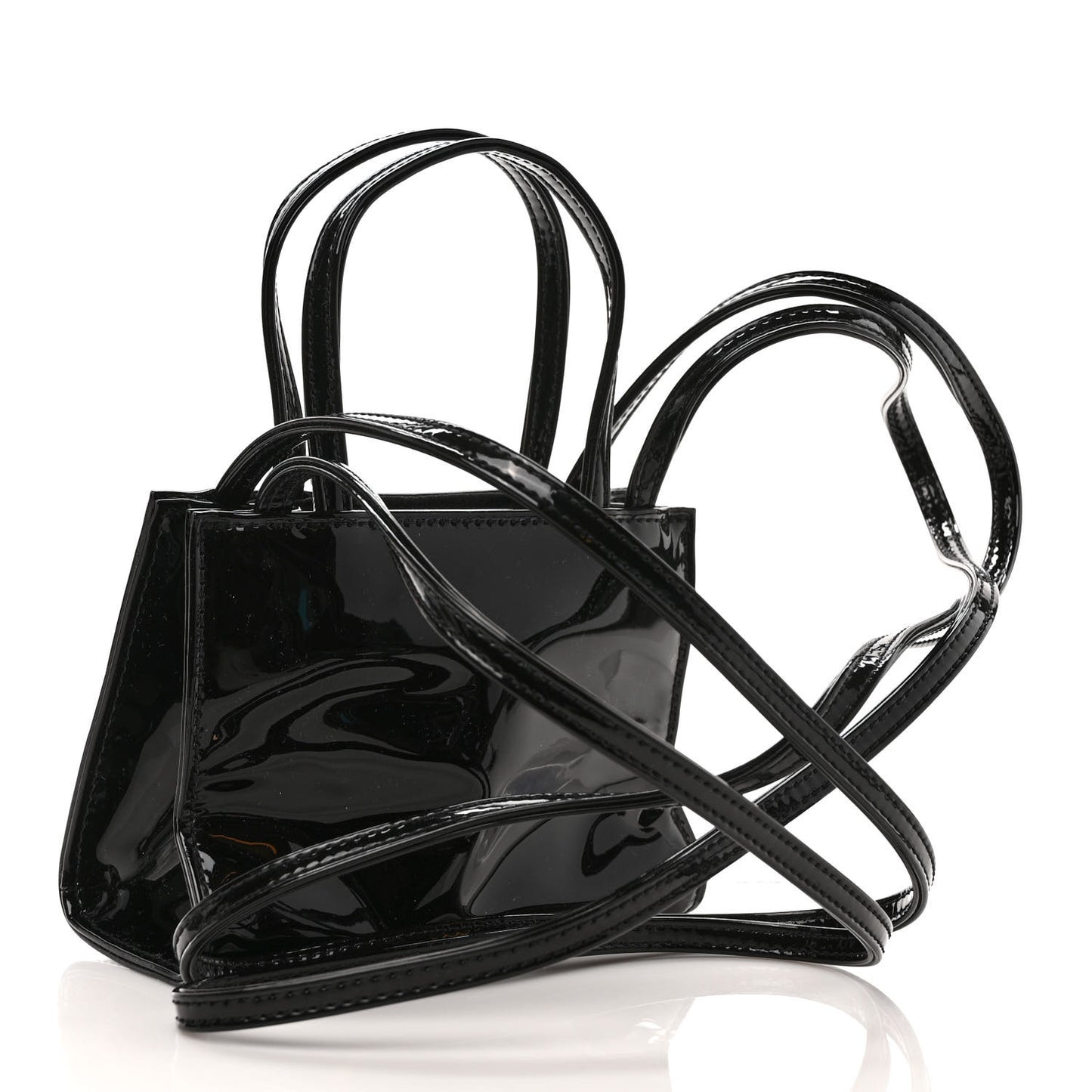 Patent Vegan Leather Small Shopping Bag Black