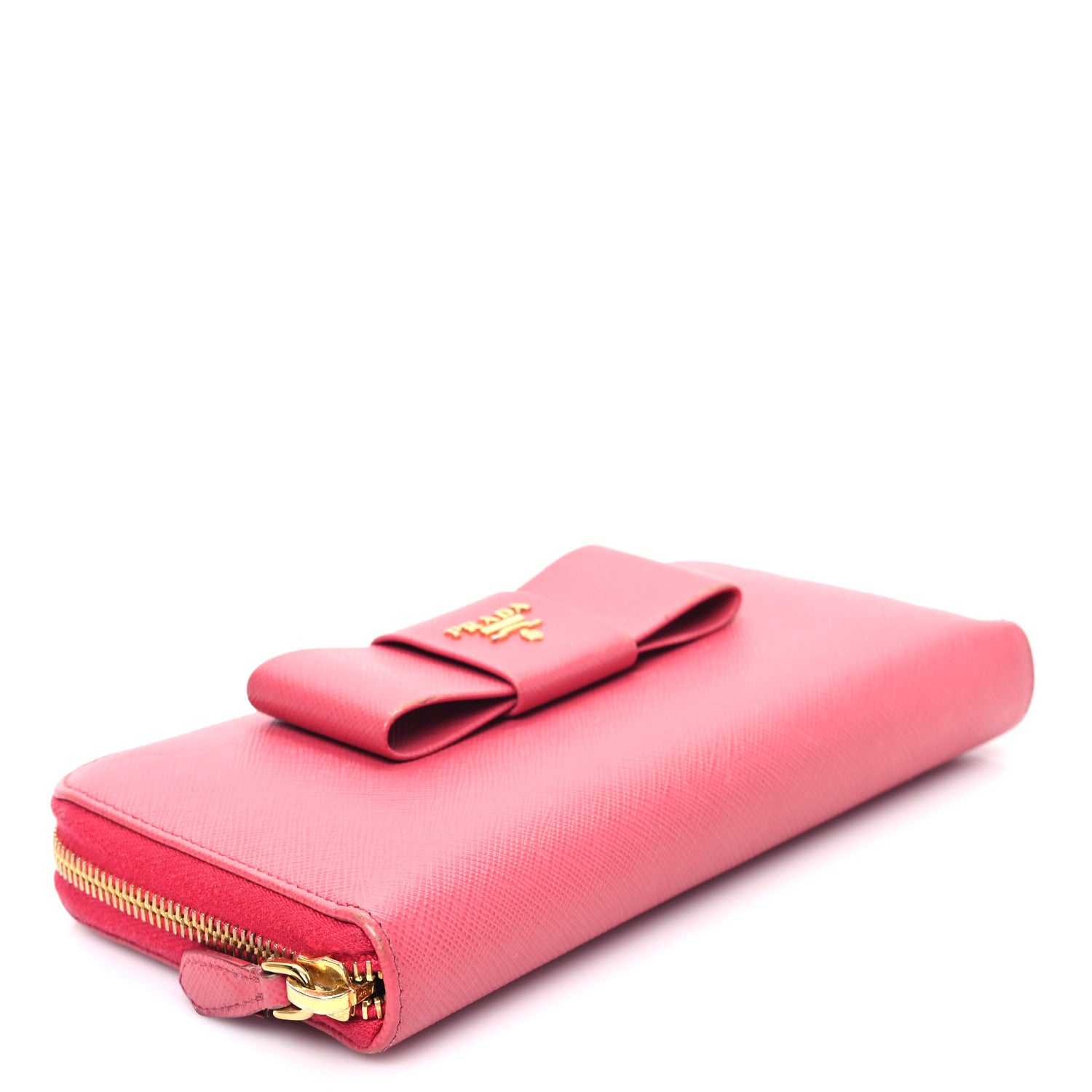 Prada Saffiano Fiocco Bow Zip Around Wallet Peonia 4 of 8