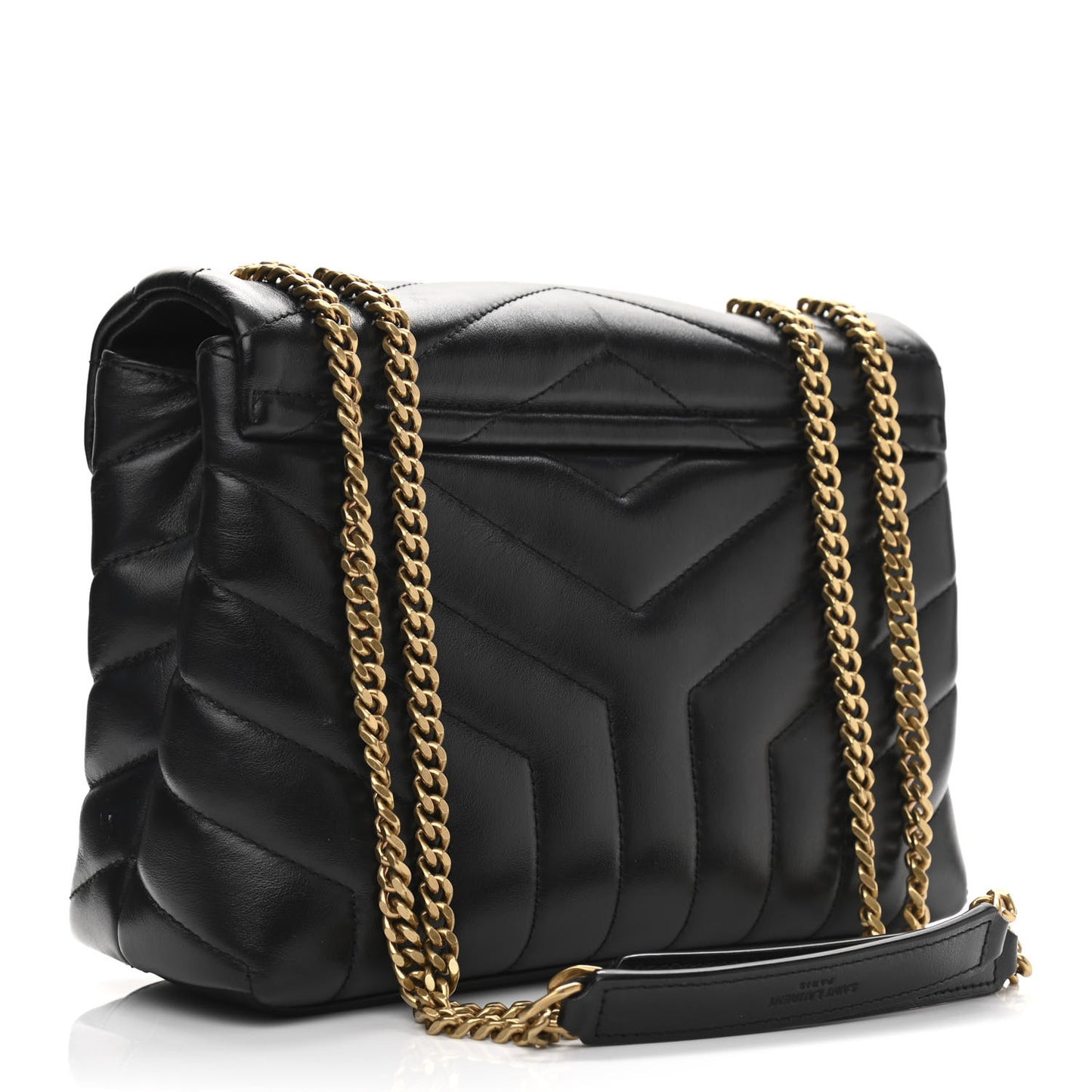 Calfskin Y Quilted Monogram Small Loulou Chain Satchel Black